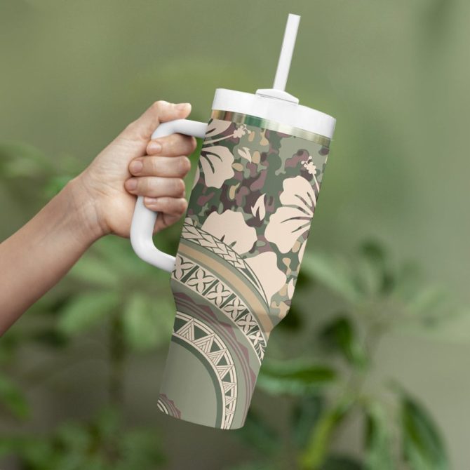 Hibiscus Tribal Vintage Custom Stanley Quencher 40Oz Stainless Steel Tumbler - Image 4