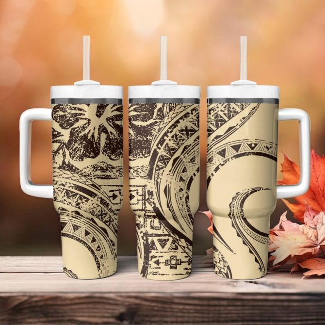 Hibiscus Tribal Vintage Custom Stanley Quencher 40Oz Stainless Steel Tumbler - Image 5