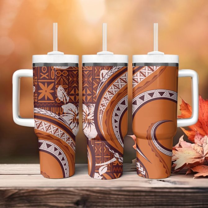 Hibiscus Tribal Vintage Custom Stanley Quencher 40Oz Stainless Steel Tumbler - Image 5
