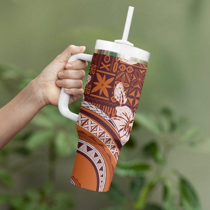Hibiscus Tribal Vintage Custom Stanley Quencher 40Oz Stainless Steel Tumbler - Image 4