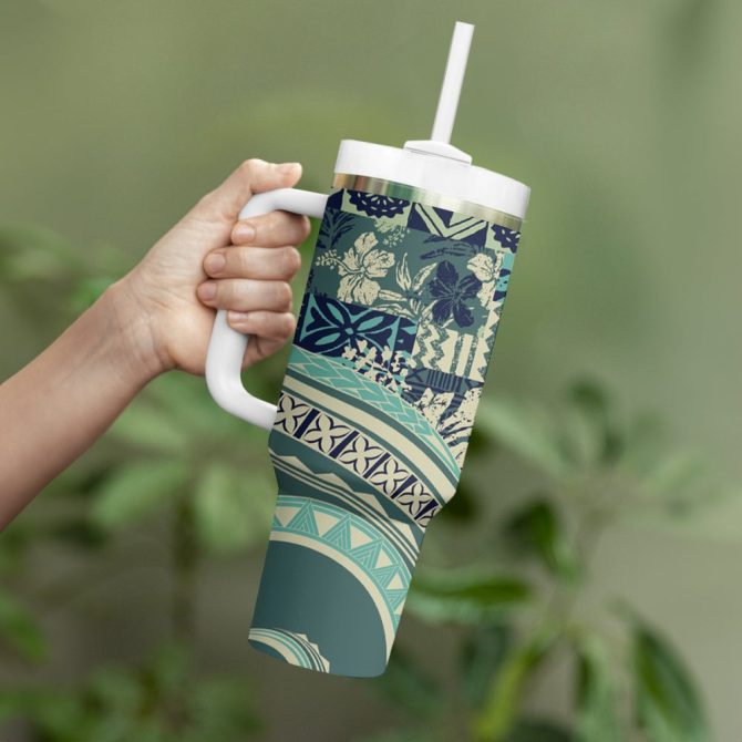 Hibiscus Tribal Vintage Custom Stanley Quencher 40Oz Stainless Steel Tumbler - Image 4