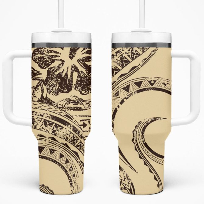 Hibiscus Tribal Vintage Custom Stanley Quencher 40Oz Stainless Steel Tumbler