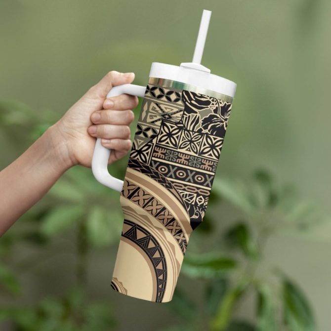 Hibiscus Tribal Vintage Custom Stanley Quencher 40Oz Stainless Steel Tumbler - Image 4