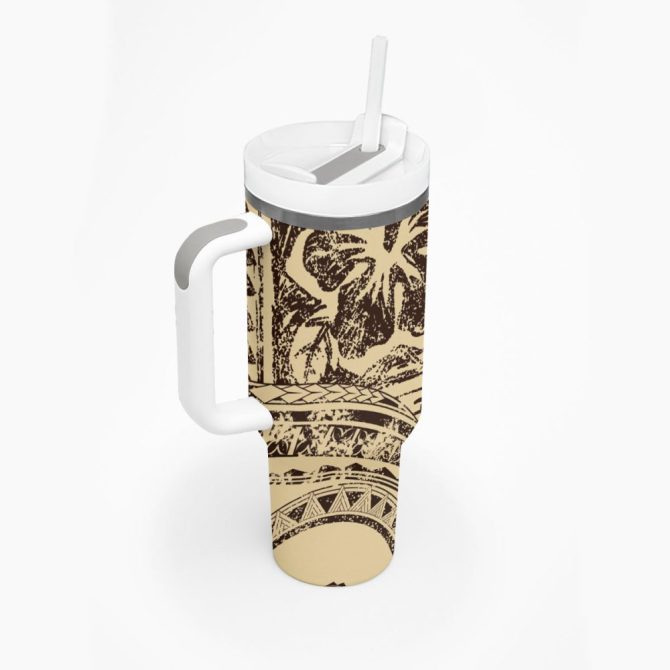 Hibiscus Tribal Vintage Custom Stanley Quencher 40Oz Stainless Steel Tumbler - Image 3
