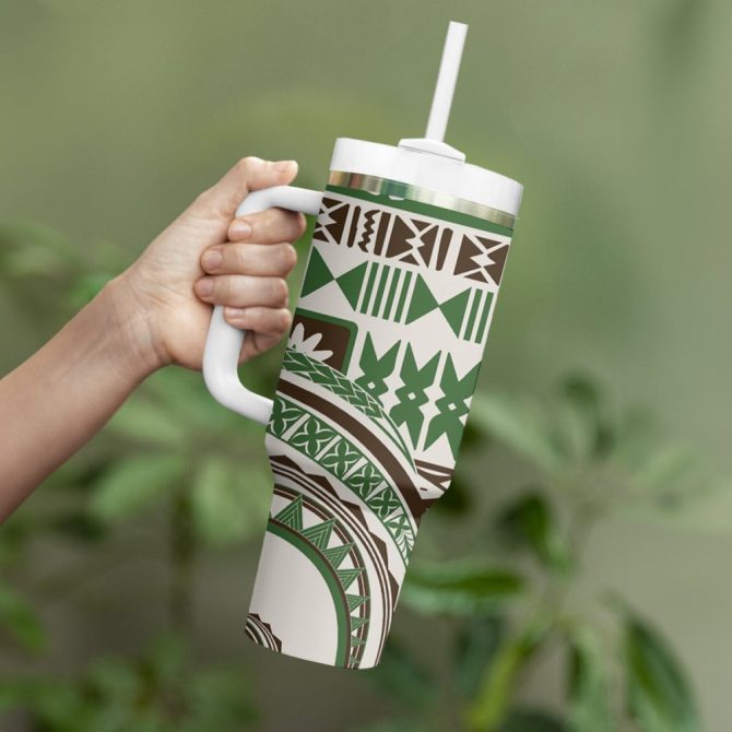 Hibiscus Tribal Vintage Custom Stanley Quencher 40Oz Stainless Steel Tumbler - Image 4