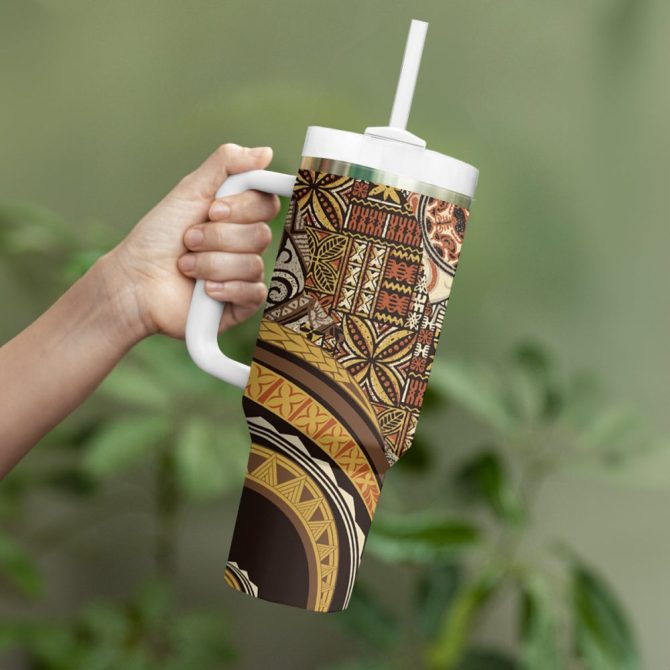 Hibiscus Tribal Vintage Custom Stanley Quencher 40Oz Stainless Steel Tumbler - Image 4