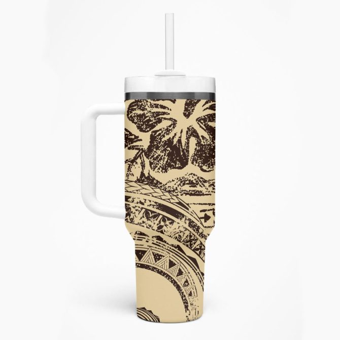 Hibiscus Tribal Vintage Custom Stanley Quencher 40Oz Stainless Steel Tumbler - Image 2