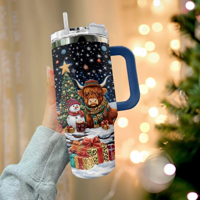 Highland Cow Festive Christmas Custom Stanley Quencher 40Oz Stainless Steel Tumbler With Handle - Image 2