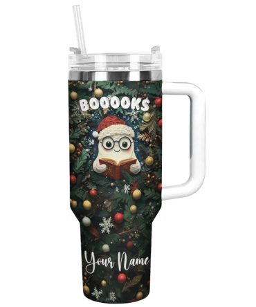 Holiday Bookworm Christmas Custom Stanley Quencher 40Oz Stainless Steel Tumbler With Handle