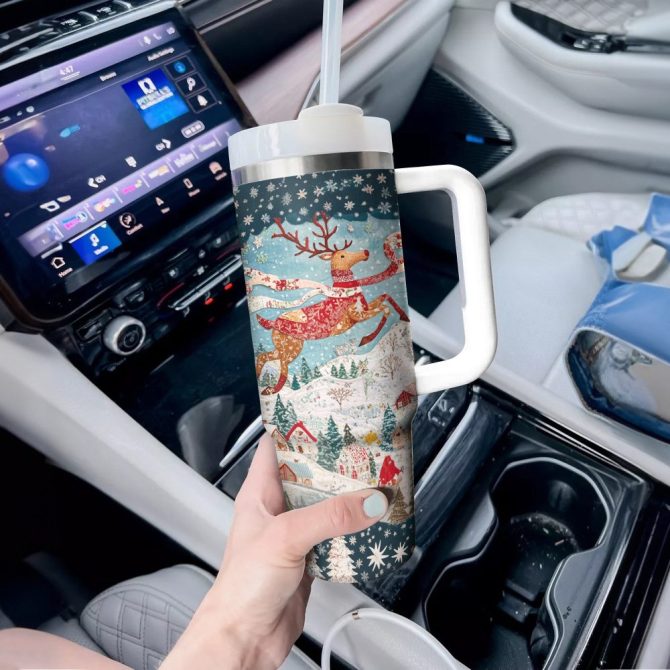 Holiday Charm Christmas Custom Stanley Quencher 40Oz Stainless Steel Tumbler With Handle - Image 3