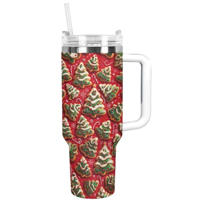 Holiday Cookie Craze Christmas Custom Stanley Quencher 40Oz Stainless Steel Tumbler With Handle