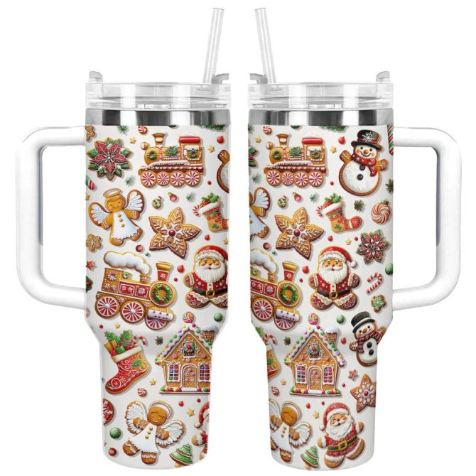 Holiday Cookie Magic Christmas Custom Stanley Quencher 40Oz Stainless Steel Tumbler With Handle
