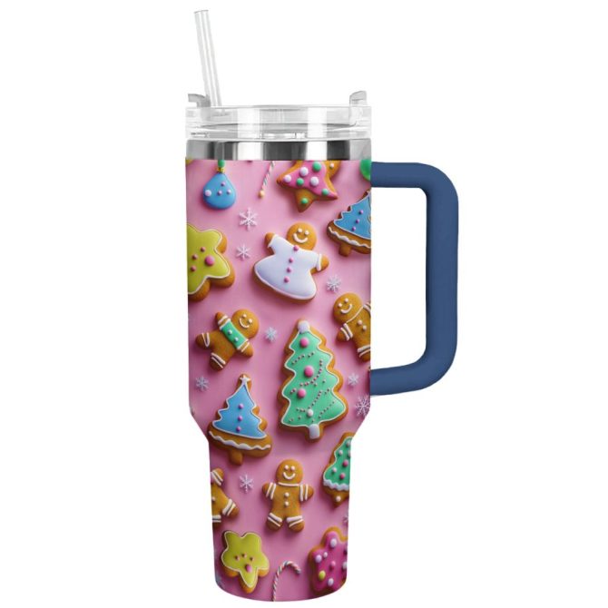 Holiday Cookies Trees Custom Stanley Quencher 40Oz Stainless Steel Tumbler With Handle