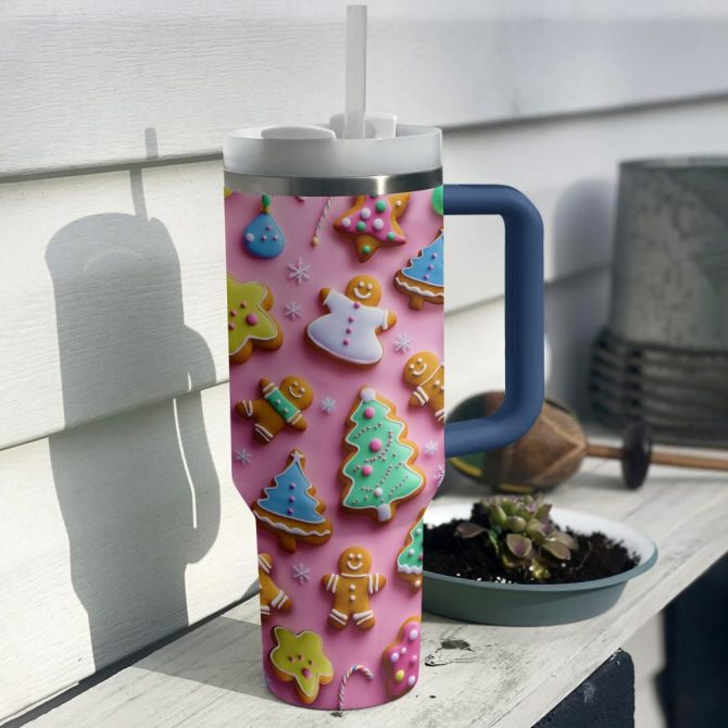Holiday Cookies Trees Custom Stanley Quencher 40Oz Stainless Steel Tumbler With Handle - Image 2
