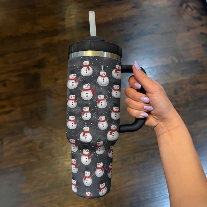 Holiday Hugs Snowman Christmas Custom Stanley Quencher 40Oz Stainless Steel Tumbler With Handle - Image 3