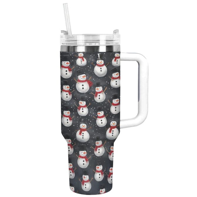 Holiday Hugs Snowman Christmas Custom Stanley Quencher 40Oz Stainless Steel Tumbler With Handle