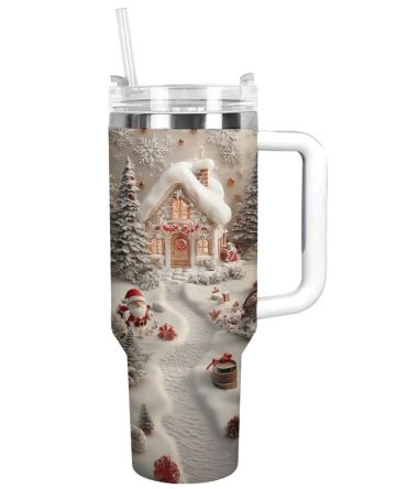Holiday Lights Christmas Custom Stanley Quencher 40Oz Stainless Steel Tumbler With Handle