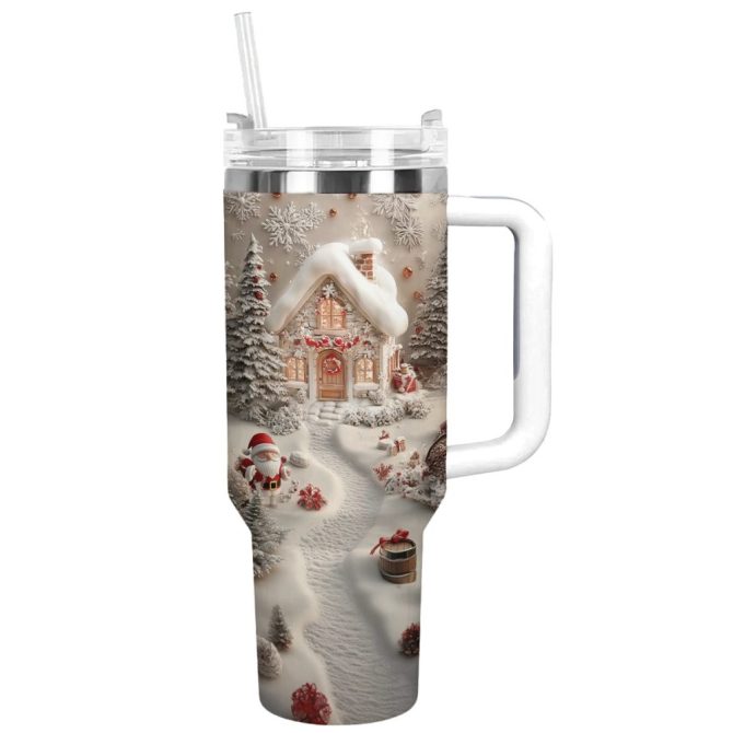 Holiday Lights Christmas Custom Stanley Quencher 40Oz Stainless Steel Tumbler With Handle