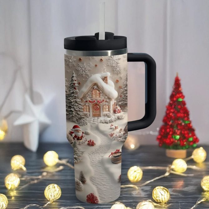 Holiday Lights Christmas Custom Stanley Quencher 40Oz Stainless Steel Tumbler With Handle - Image 3