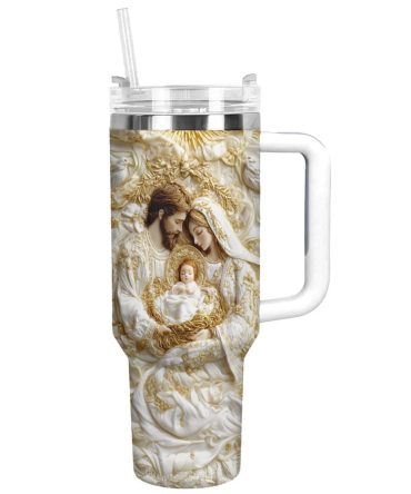 Holy Family Christmas Custom Stanley Quencher 40Oz Stainless Steel Tumbler With Handle