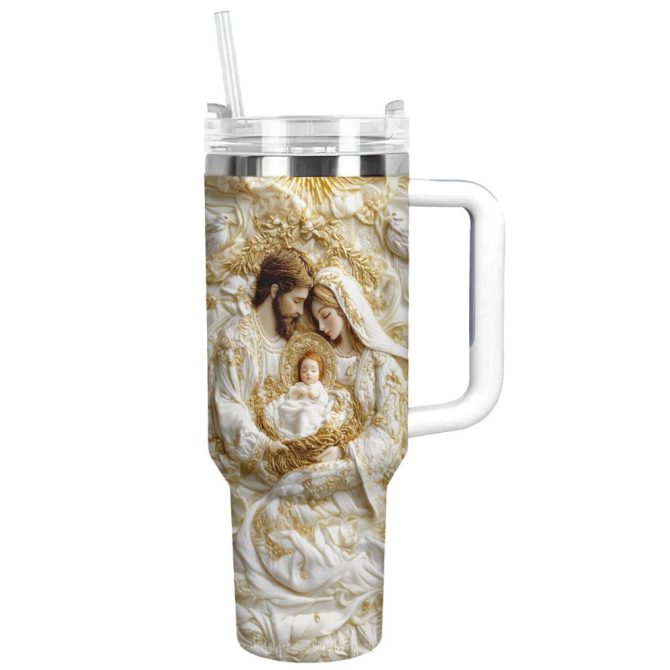 Holy Family Christmas Custom Stanley Quencher 40Oz Stainless Steel Tumbler With Handle