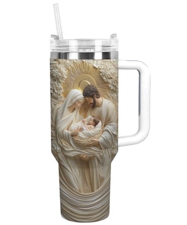 Holy Family Christmas Custom Stanley Quencher 40Oz Stainless Steel Tumbler With Handle
