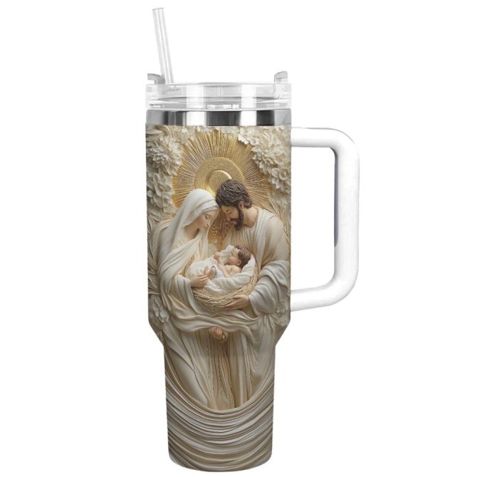 Holy Family Christmas Custom Stanley Quencher 40Oz Stainless Steel Tumbler With Handle
