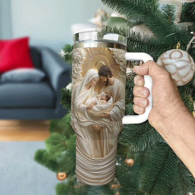 Holy Family Christmas Custom Stanley Quencher 40Oz Stainless Steel Tumbler With Handle - Image 3