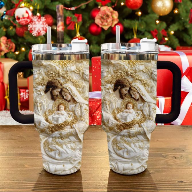 Holy Family Christmas Custom Stanley Quencher 40Oz Stainless Steel Tumbler With Handle - Image 2