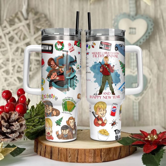 Home Alone Movies Custom Stanley Quencher 40Oz Stainless Steel Tumbler With Handle - Image 3