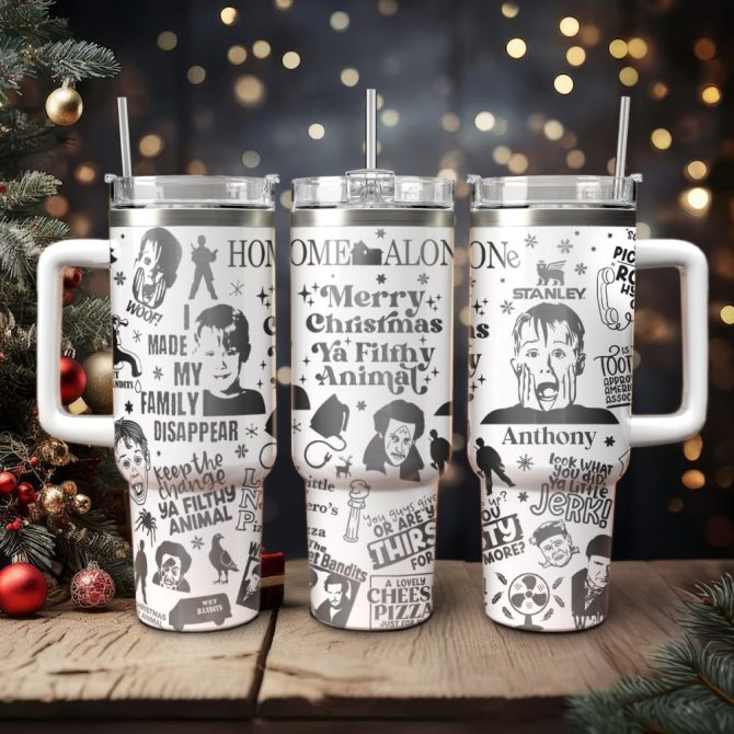 Home Alone Movies Custom Stanley Quencher 40Oz Stainless Steel Tumbler With Handle