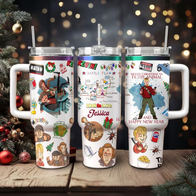 Home Alone Movies Custom Stanley Quencher 40Oz Stainless Steel Tumbler With Handle - Image 4