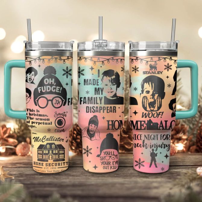 Home Alone Movies Custom Stanley Quencher 40Oz Stainless Steel Tumbler With Handle