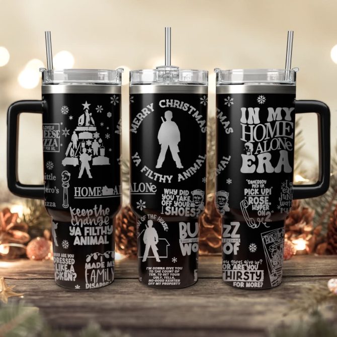 Home Alone Movies Custom Stanley Quencher 40Oz Stainless Steel Tumbler With Handle