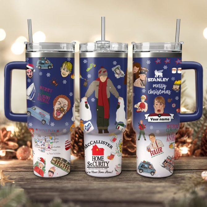 Home Alone Movies Custom Stanley Quencher 40Oz Stainless Steel Tumbler With Handle - Image 3