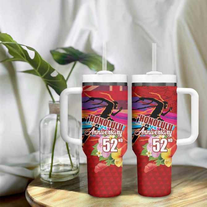 Honolulu Anniversary 52Nd Running Marathon Competition Kakau Red Color Custom Stanley Quencher 40Oz Stainless Steel Tumbler With Handle - Image 9