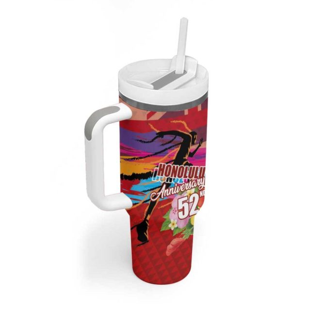 Honolulu Anniversary 52Nd Running Marathon Competition Kakau Red Color Custom Stanley Quencher 40Oz Stainless Steel Tumbler With Handle - Image 2
