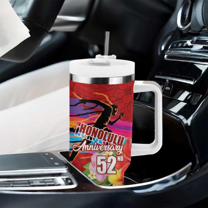 Honolulu Anniversary 52Nd Running Marathon Competition Kakau Red Color Custom Stanley Quencher 40Oz Stainless Steel Tumbler With Handle - Image 8