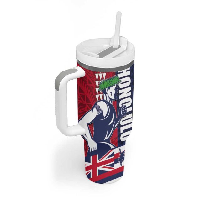 Honolulu Running 2024 Marathon Competition Hula Runner And Kakau Art Tattoo Custom Stanley Quencher 40Oz Stainless Steel Tumbler With Handle - Image 2