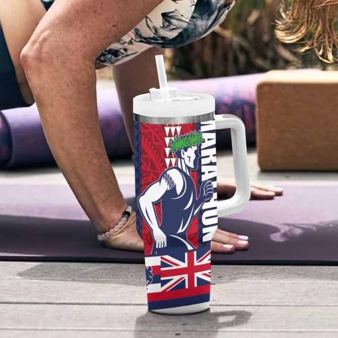 Honolulu Running 2024 Marathon Competition Hula Runner And Kakau Art Tattoo Custom Stanley Quencher 40Oz Stainless Steel Tumbler With Handle - Image 6