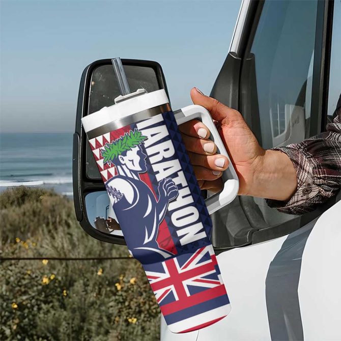 Honolulu Running 2024 Marathon Competition Hula Runner And Kakau Art Tattoo Custom Stanley Quencher 40Oz Stainless Steel Tumbler With Handle - Image 7