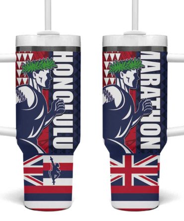 Honolulu Running 2024 Marathon Competition Hula Runner And Kakau Art Tattoo Custom Stanley Quencher 40Oz Stainless Steel Tumbler With Handle