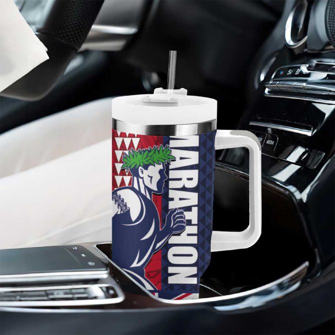 Honolulu Running 2024 Marathon Competition Hula Runner And Kakau Art Tattoo Custom Stanley Quencher 40Oz Stainless Steel Tumbler With Handle - Image 8