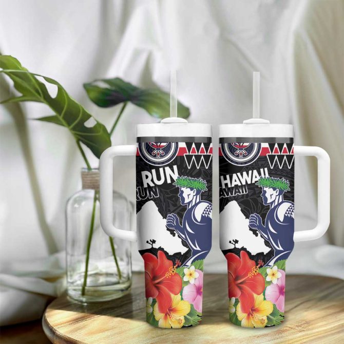 Honolulu Running Race Hawaii Marathon Kakau Art With Hibiscus And National Flag Custom Stanley Quencher 40Oz Stainless Steel Tumbler With Handle - Image 9
