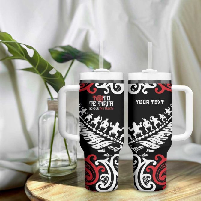 Honour The Treaty New Zealand Toitu Te Tiriti Half Fern Custom Stanley Quencher 40Oz Stainless Steel Tumbler With Handle - Image 9
