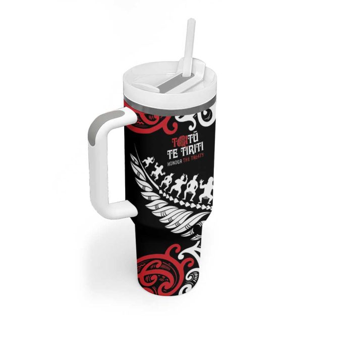 Honour The Treaty New Zealand Toitu Te Tiriti Half Fern Custom Stanley Quencher 40Oz Stainless Steel Tumbler With Handle - Image 2