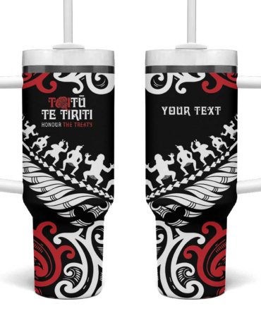 Honour The Treaty New Zealand Toitu Te Tiriti Half Fern Custom Stanley Quencher 40Oz Stainless Steel Tumbler With Handle