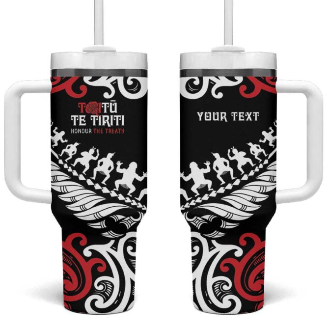 Honour The Treaty New Zealand Toitu Te Tiriti Half Fern Custom Stanley Quencher 40Oz Stainless Steel Tumbler With Handle