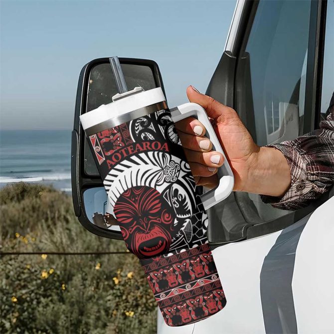 Honour The Treaty New Zealand Toitu Te Tiriti Indigenous Maori Face Custom Stanley Quencher 40Oz Stainless Steel Tumbler With Handle - Image 7