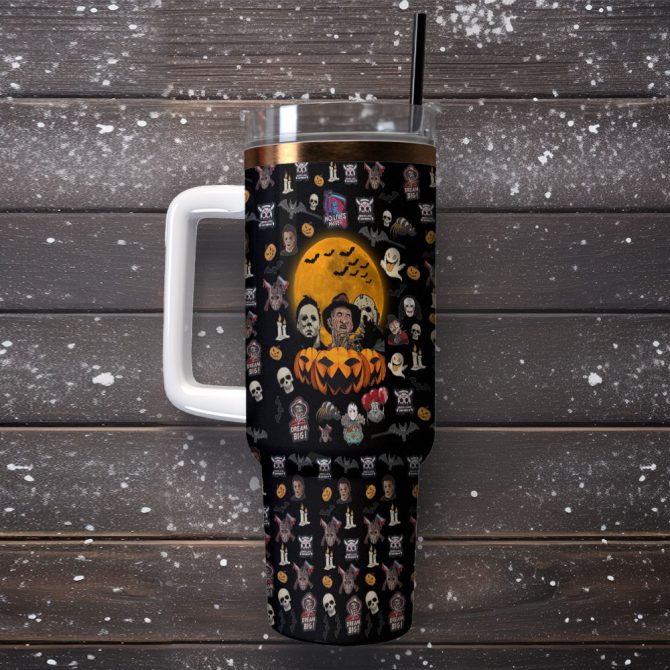 Horror Characters Movies Custom Stanley Quencher 40Oz Stainless Steel Tumbler With Handle - Image 2